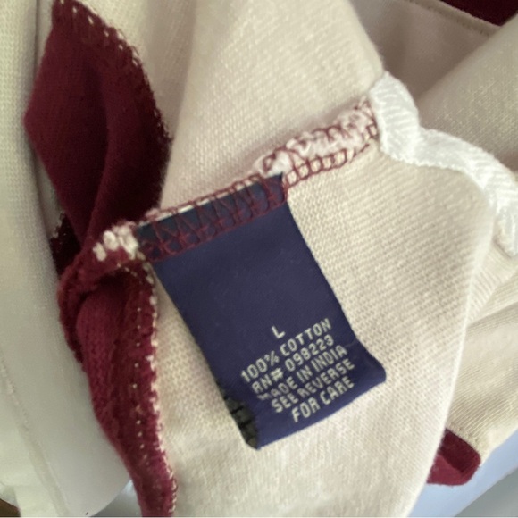 AUSTIN CLOTHING Co. Rugby Shirt Short Sleeve Maroon/Cream White Collar Size L - Picture 5 of 10